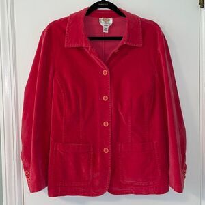 Talbots Woman stretch red cotton spandex velveteen patch pocket jacket size 12W
